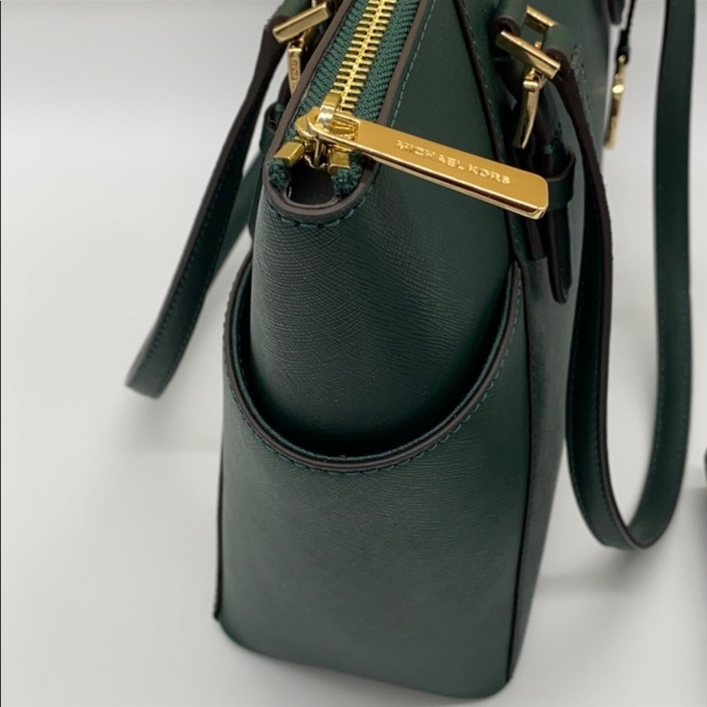MICHAEL KORS Charlotte Large Leather Top-Zip Tote Racing Green - Picture 2 of 15